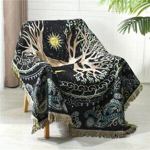Boho Throw Blanket Reversible Cotton Tapestry Hippie Room Decor